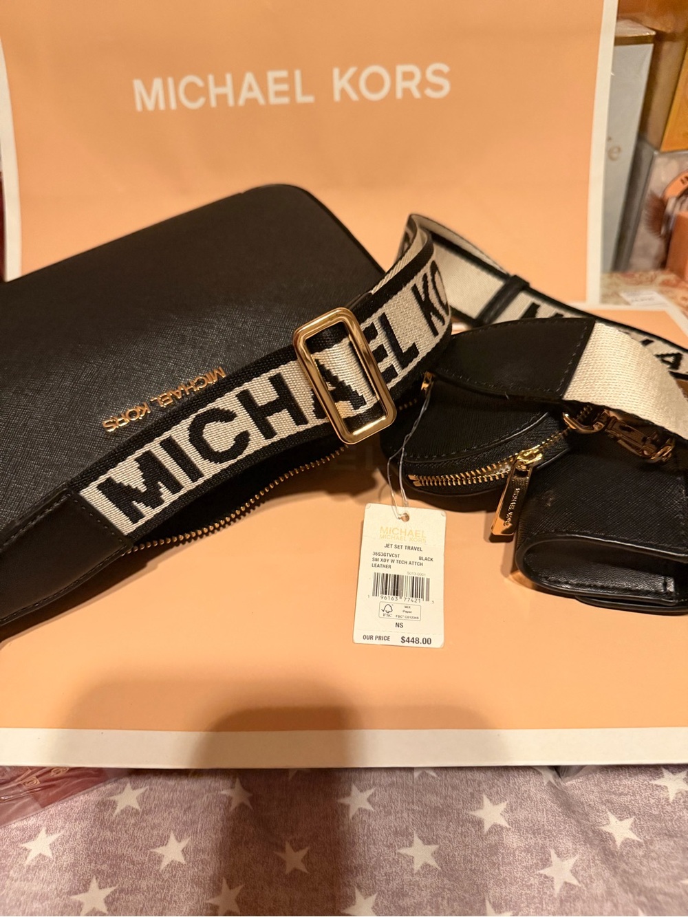 Michael Kors Black Saffiano Crossbody with Branded Canvas Strap - Picture 13 of 13